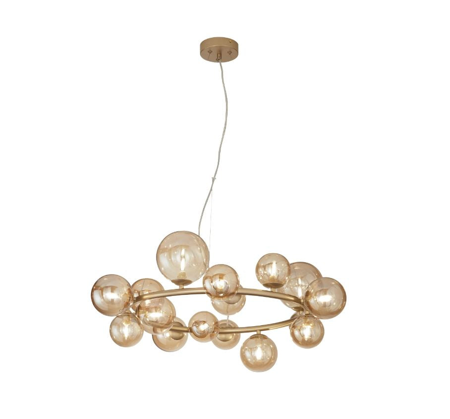 Sospensione 16 luci in metallo con sfere in vetro soffiato champagne o fumè 16XG9 non incl. MIELE Sospensione 16 luci in metallo con sfere in vetro soffiato champagne o fumè 16XG9 non incl. MIELE